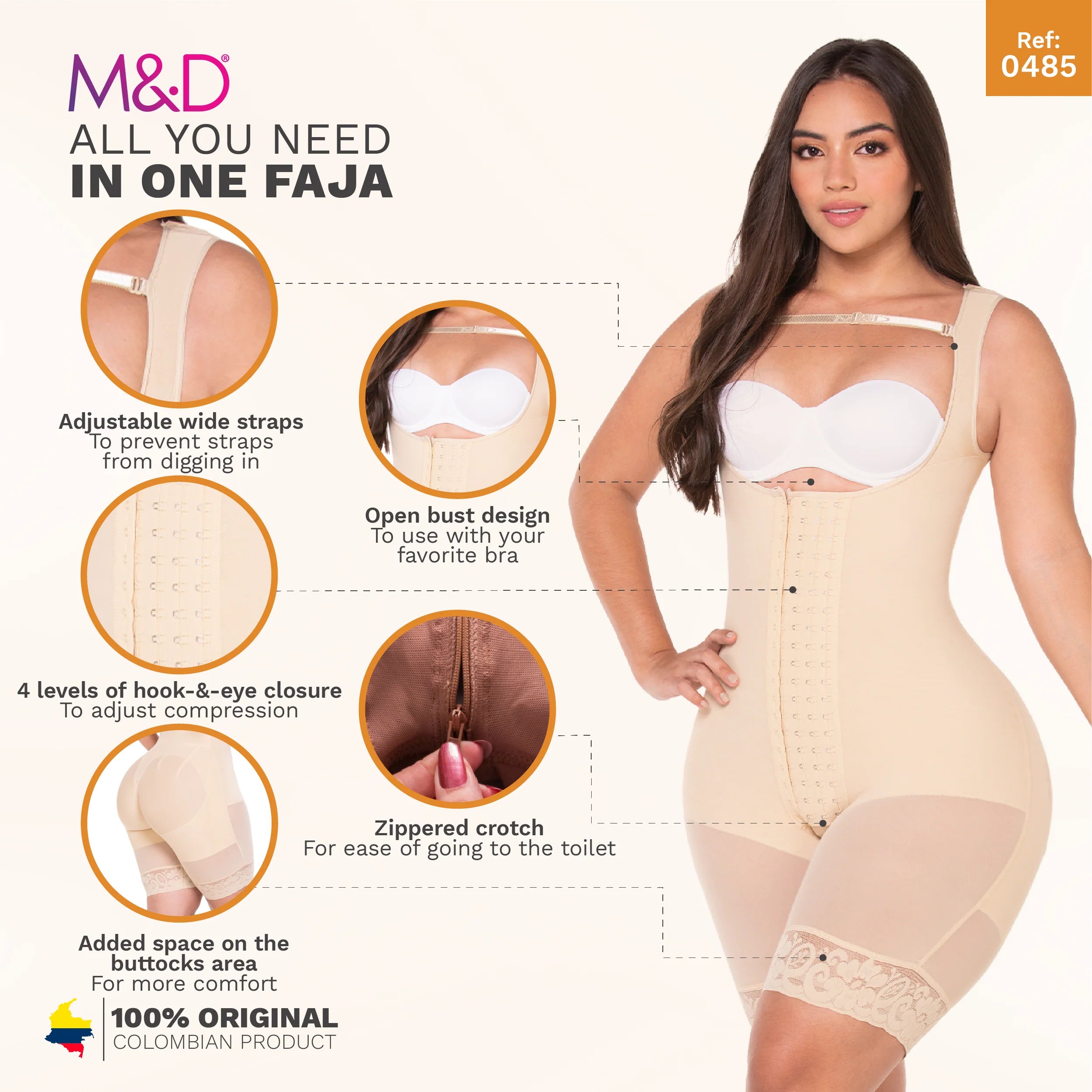 Fajas MYD F00489 | Fajas Colombianas Post Surgery Mid Thigh Shapewear Bodysuit for Guitar and Hourglass Body Types