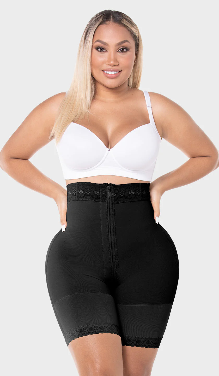 FAJAS MYD SXA00728 HOURGLASS POST SURGERY BBL EXTRA HIGH WAIST SHAPEWEAR T  SHORTS FOR TUMMY CONTROL / POWERNET - 2XS / Black