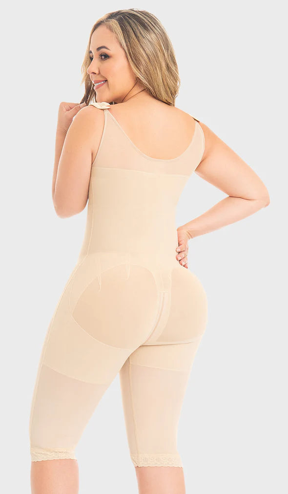 F0065 - MID-THIGH FAJA WITH BACK COVERAGE AND WIDE STRAPS