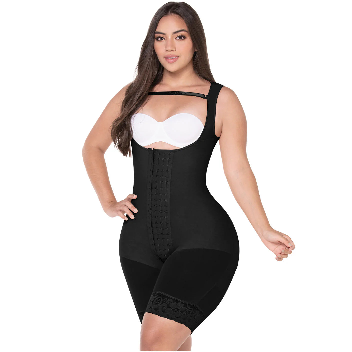 Fajas MYD F00485 | Fajas Colombianas Post Surgery Mid Thigh Shapewear  Bodysuit for Guitar and Hourglass Body Types - Black / 2XS